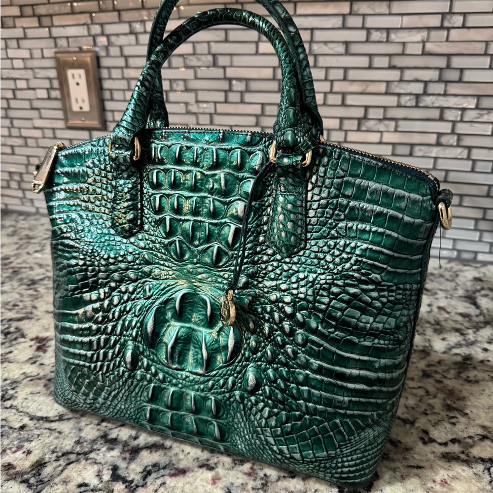 Brahmin Teal Crocodile-Embossed Satchel - Picture 4 of 8